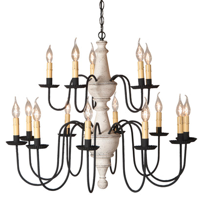15-Arm Harrison Two Tier Wood Chandelier in Vintage White