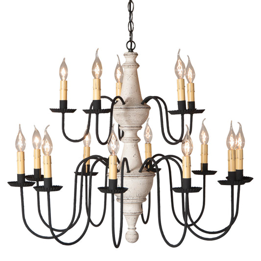 15-Arm Harrison Two Tier Wood Chandelier in Vintage White