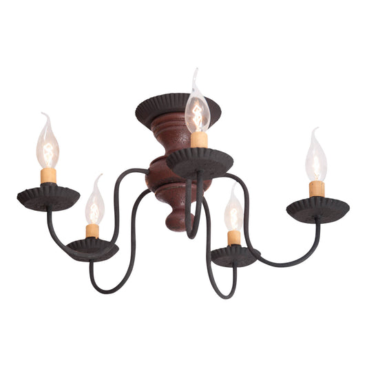 5-Light Thorndale Semi-Flush Mount Wood Ceiling Light in Americana Red