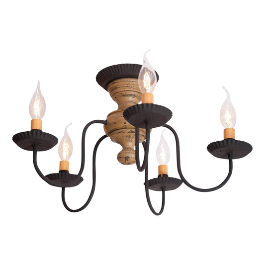 5-Light Thorndale Semi-Flush Mount Wood Ceiling Light in Pearwood