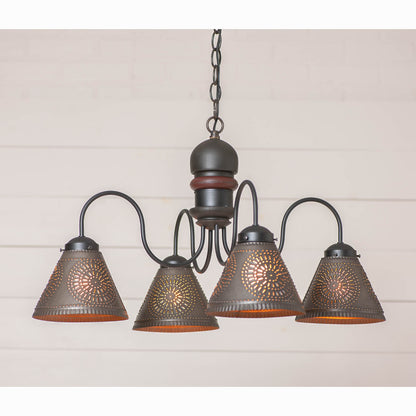 4-Arm Cambridge Wood Chandelier in Rustic Black