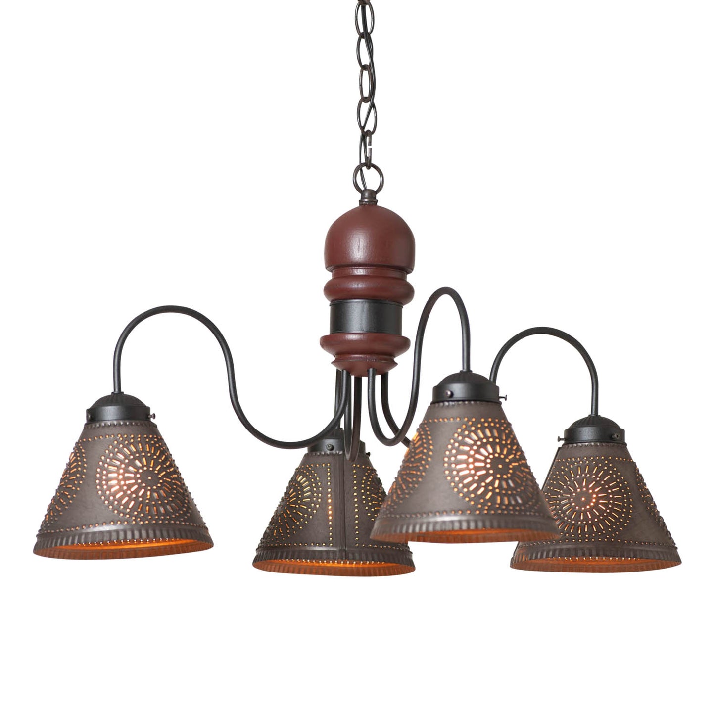 4-Arm Cambridge Wood Chandelier in Rustic Red