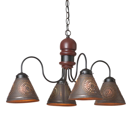4-Arm Cambridge Wood Chandelier in Rustic Red