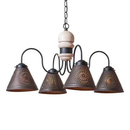 4-Arm Cambridge Wood Chandelier in Rustic White