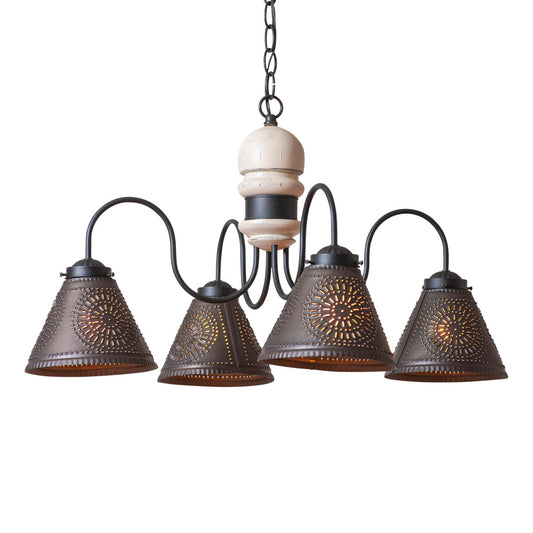 4-Arm Cambridge Wood Chandelier in Rustic White