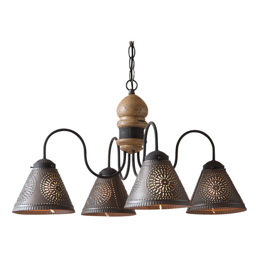 4-Arm Cambridge Wood Chandelier in Americana Pearwood