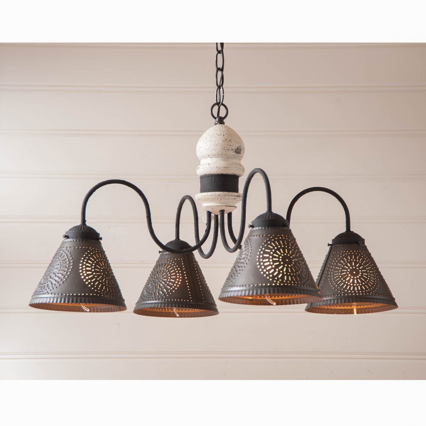 4-Arm Cambridge Wood Chandelier in Americana White