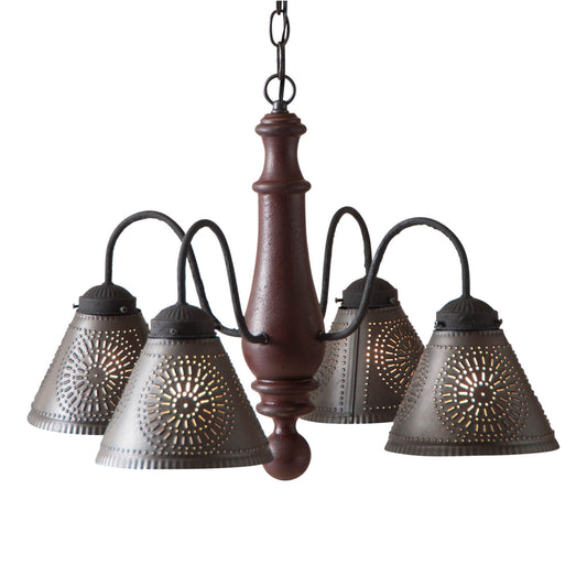 4-Arm Crestwood Wood Chandelier in Americana Red