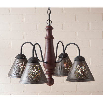 4-Arm Crestwood Wood Chandelier in Americana Red