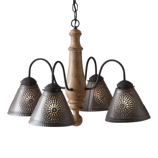 4-Arm Crestwood Wood Chandelier in Americana Pearwood