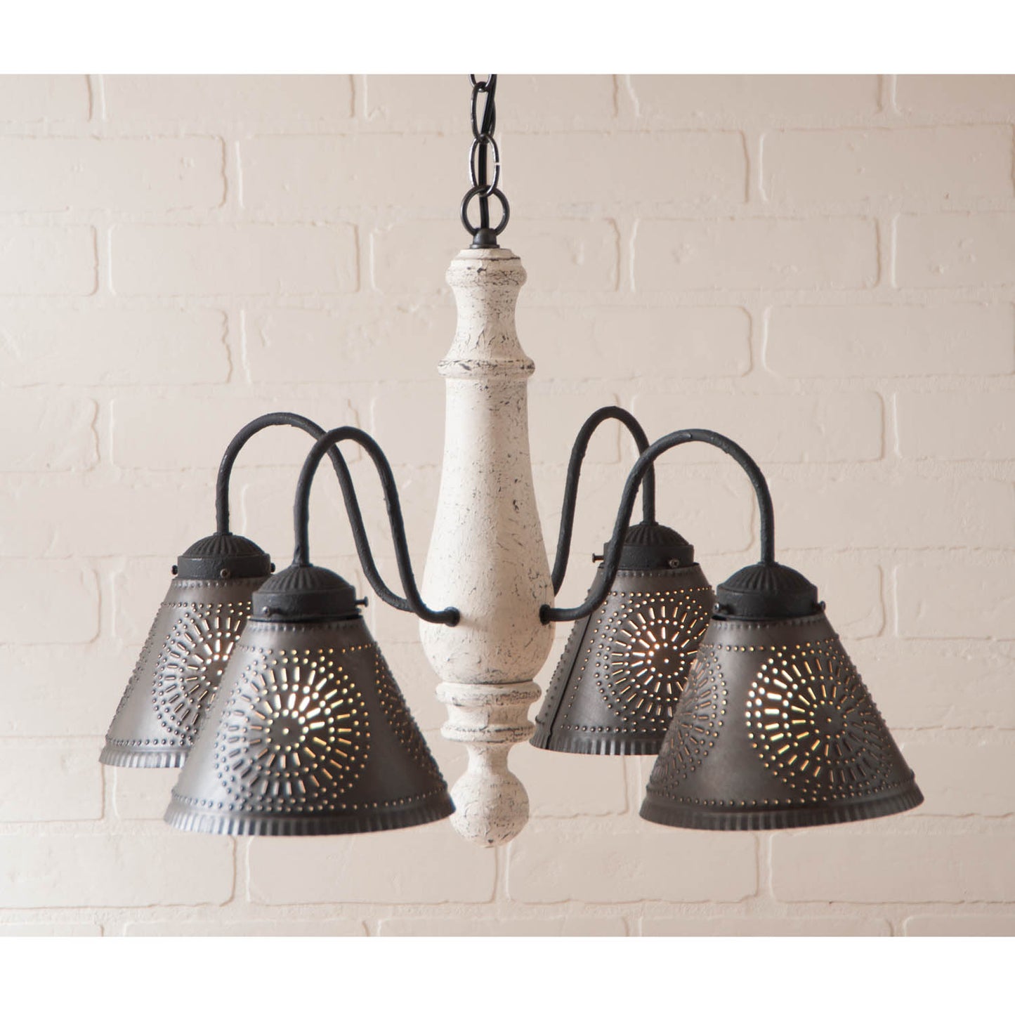 4-Arm Crestwood Wood Chandelier in Americana White
