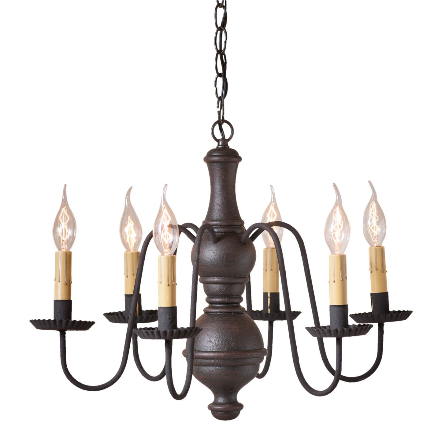 6-Arm Medium Chesterfield Wood Chandelier in Americana Black