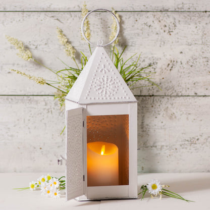 Square Lantern In Rustic White
