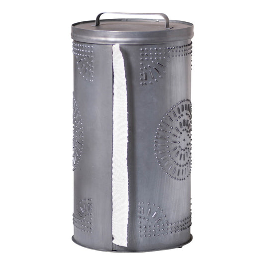 Punched Tin Paper Towel Dispenser in Antique Tin