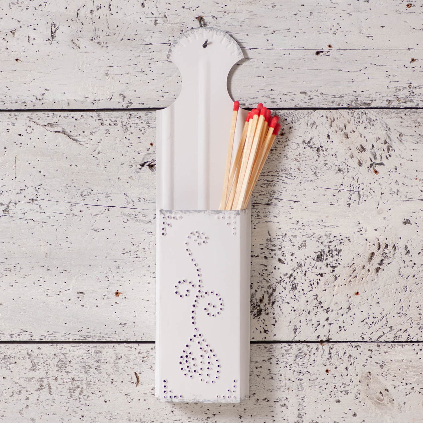 Long Match Holder in Rustic White
