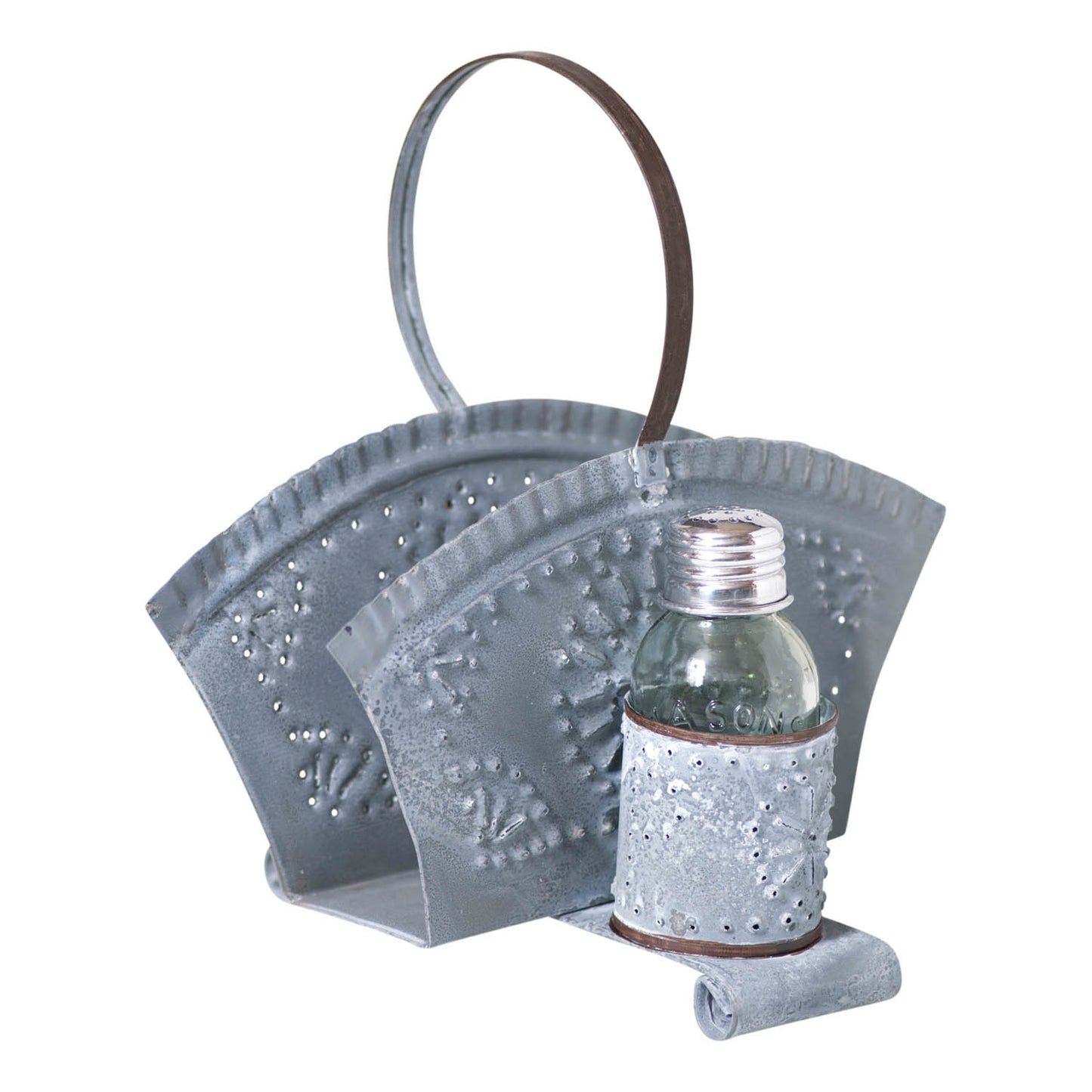 Napkin and Shaker Holder in Weathered Zinc